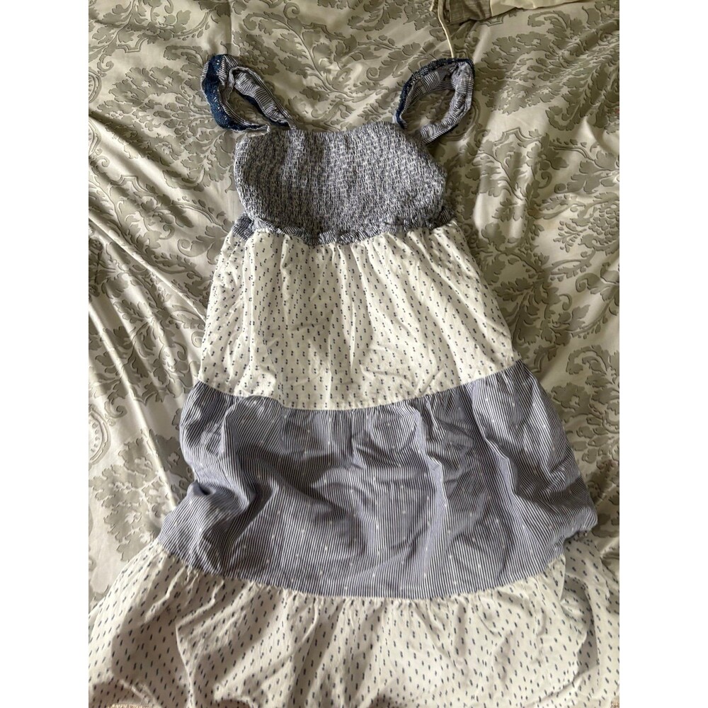 Blue and White Smocked Tiered J Crew Maxi Dress